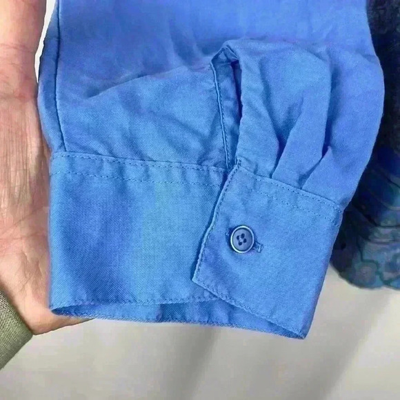 Talbots Womens Tunic Blue M 3/4 Button Front Long Sleeves Paisley Border Classy - Picture 6 of 11